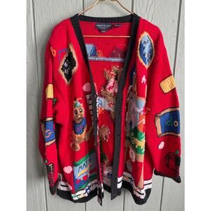 Vintage 1995 Eagle’s Eye Teacher School Novelty Cardigan Sweater 3X Ramie Cotton